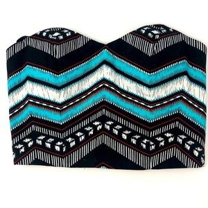 ⚫️ Bardot Tribal Boho aztec  Print Crop Tube Corset Top size 4​​​